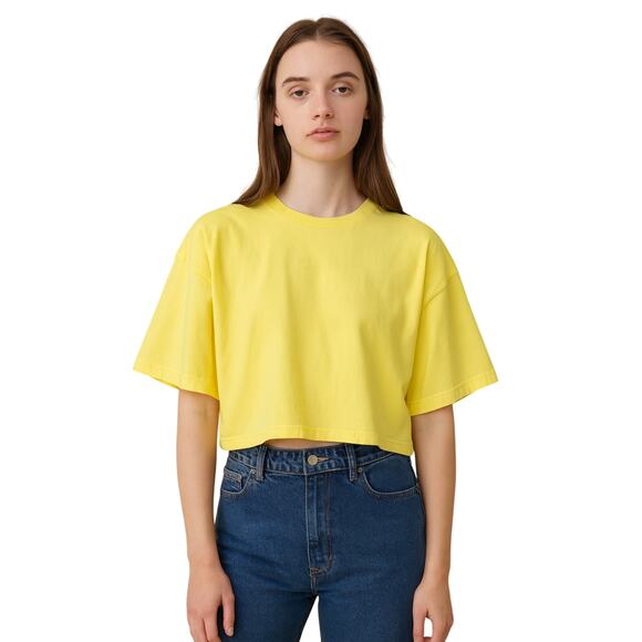 TNA SZ M Bright Yellow Cropped Tee Oversized Boxy 100% Cotton - Picture 1 of 5
